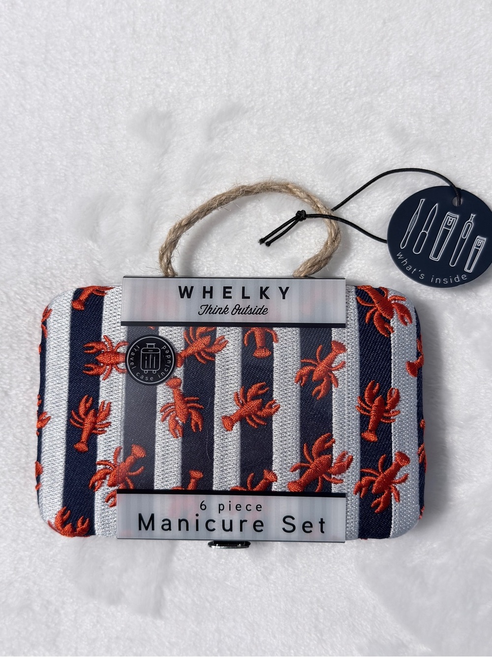 Whelky Embroidered Navy & Orange Striped Manicure Set